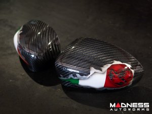 FIAT 500 Mirror Covers - Carbon Fiber - Italian Flag w/ Black Scorpion